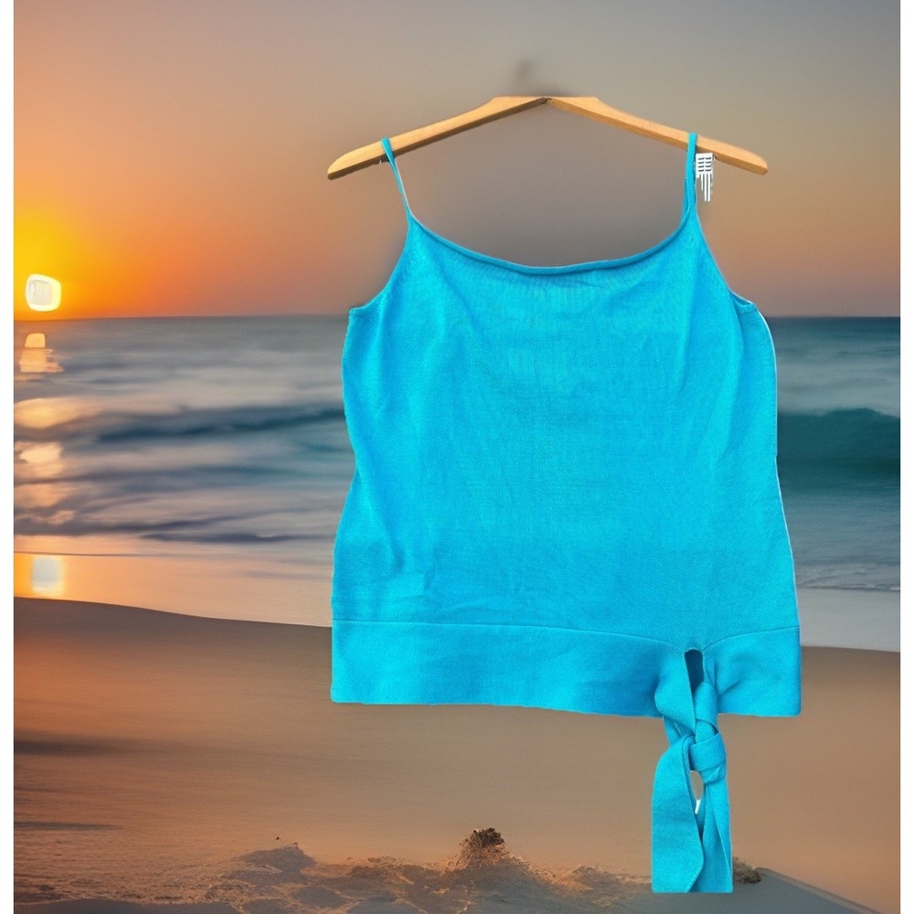 Banana Republic Knit Camisole Women M Turquoise Blue Side Tie Knot Mermaidcore